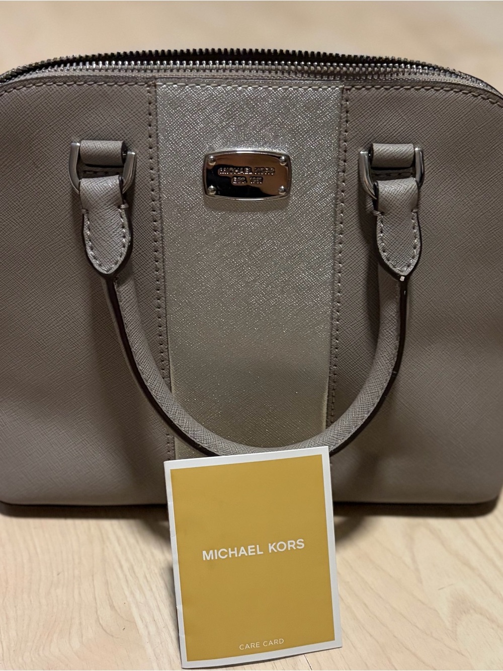 Michael Kors Taupe Saffiano Dome Satchel